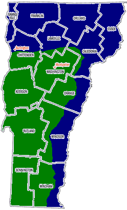 Green areas indicate areas under Second Vermont Republic control at its height