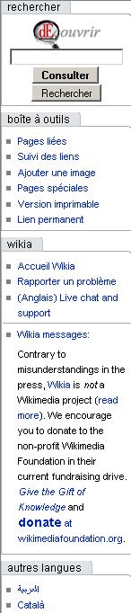 The current left sidebar uses a Wikia-specific extension, dumping announcements on every page.
