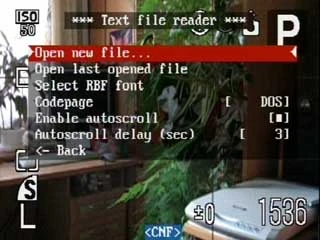 TextReader menu
