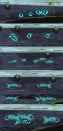 Five growth stages of the Tiny Blue Fish