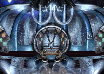 The docked world transporter is shown below the center door