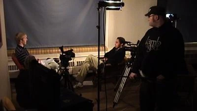 Shooting the interview scenes for The White Files