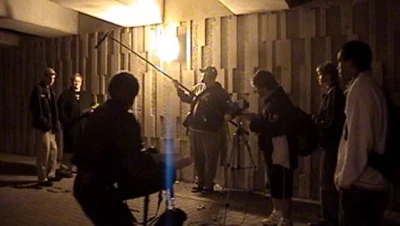 The first night of shooting for the English 299 class, on location for Lazarus in the pedestrian underpass under University Avenue