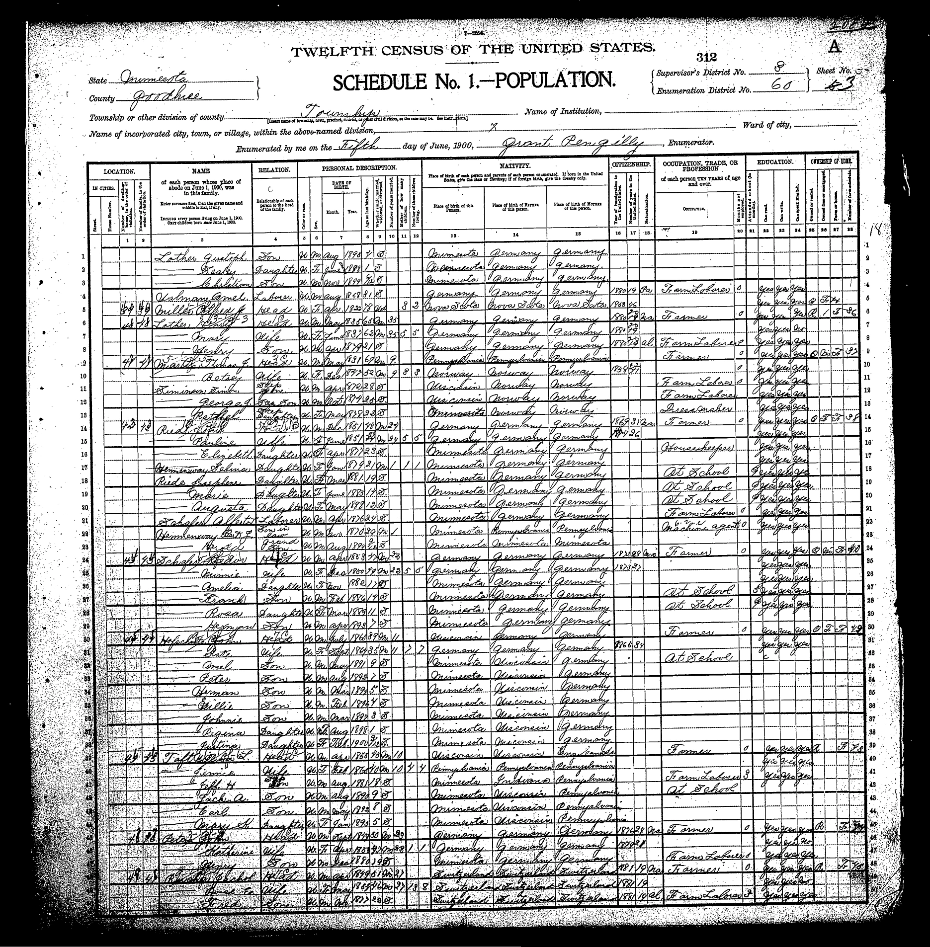 Image - Census of Zumbrota Township Goodhue County Minnesota 1900 ...zumbrota township 