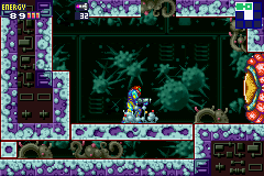 Samus facing a Bio-Door aboard the Biologic Space Laboratories research station.