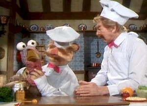 Danny Kaye as The Swedish Chef's uncle (right) preparing a turkey.