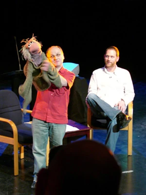 Mak Wilson demonstrates the art of puppetry with Mokey Fraggle at a 2005 Henson Company demonstration on performance skills in the digital age.