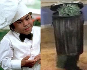 Herve Villechaize, left, and as Oscar's legs, right