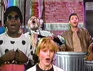 Kadeem Hardison, far left, with Jeff Smith, Geena Davis, and Jeff Goldblum in "Monster in the Mirror"