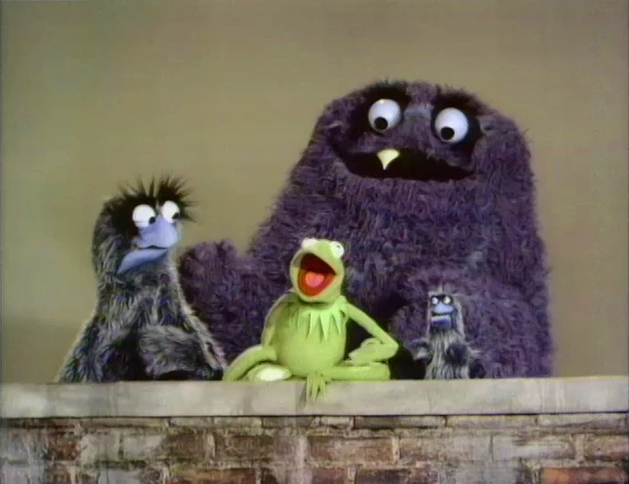 The hand puppet version of Splurge with Beautiful Day Monster, Kermit the Frog, and a small monster
