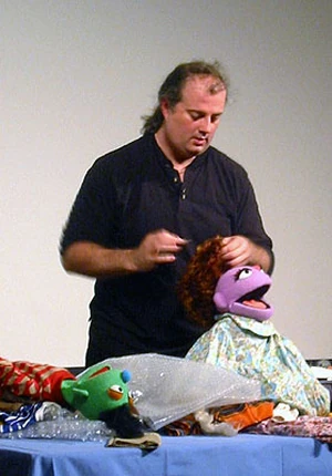 Tyler demonstrating with Anything Muppets at the Museum of TV and Radio.