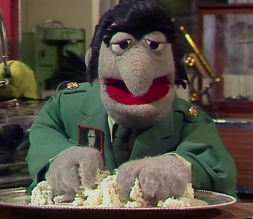 Bruno, ever watchful of Kermit.