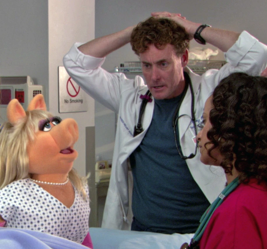 John C. MCGinley, center, with Miss Piggy and Judy Reyes