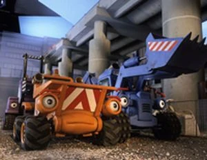 The cast of Construction Site:Scooch and Diggs in front of Carrie.