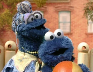 Baby Cookie Monster and his Grandmother.
