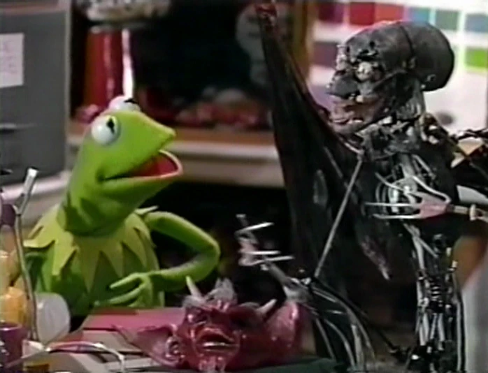 Kermit is spooked by a Devil with no skin.
