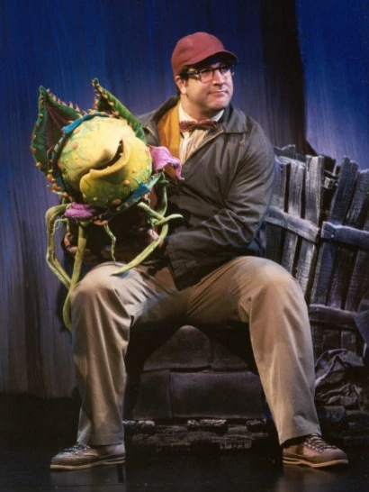 Joey Fatone(as Seymour) and Audrey II in the 2003 Broadway revival