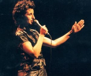 Sandra Shamas performing stand-up