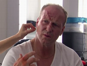 William Hurt, being made-up for "Battleground"