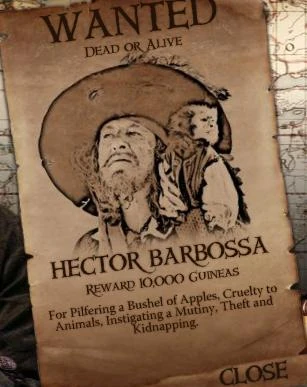 Hector Barbossa’s wanted poster.