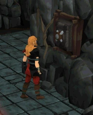 A player attempts to steal from the safe in the Rogue's Den.