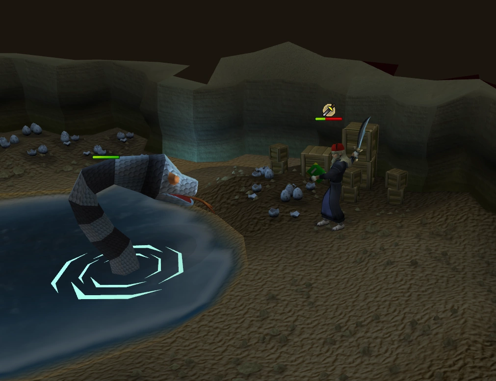 The Big Snake attacks! Note the multi-combat sword sign at the corner