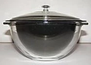 The HotPot cooking vessel consists of a dark pot suspended inside a clear pot with a clear lid.