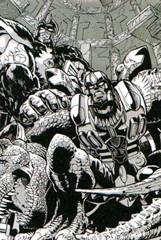 Reborn on the wagon of a travelin' show, Primal used ta dance fer the money they'd throw! Megatron would do whatever he coooouuuld!