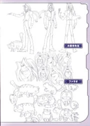 Banner's design incorporates a wide range of expressions. Depicted here is the professor and his cat Pharaoh in full regalia from front, side, and rear alongside views of his head from different angles.